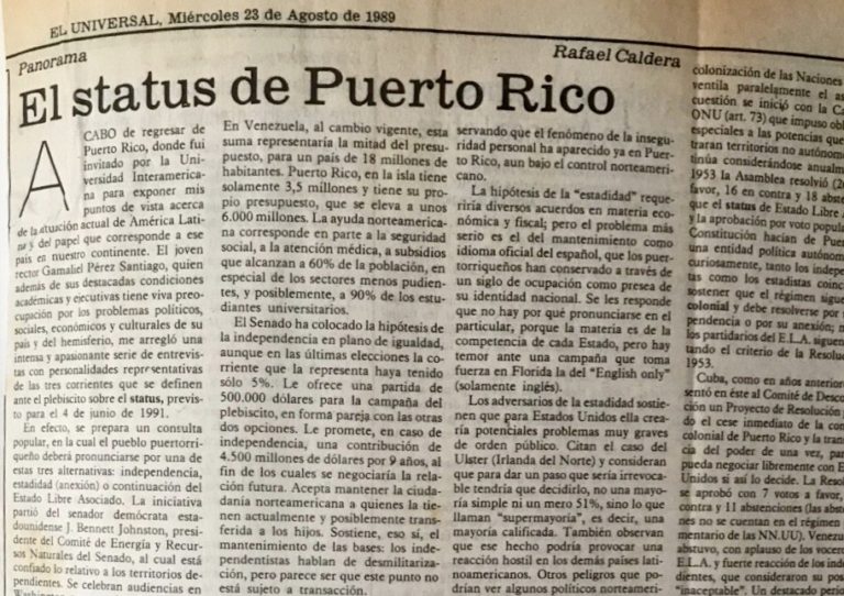 Agosto Ala El Universal El Status De Puerto Rico Rafael