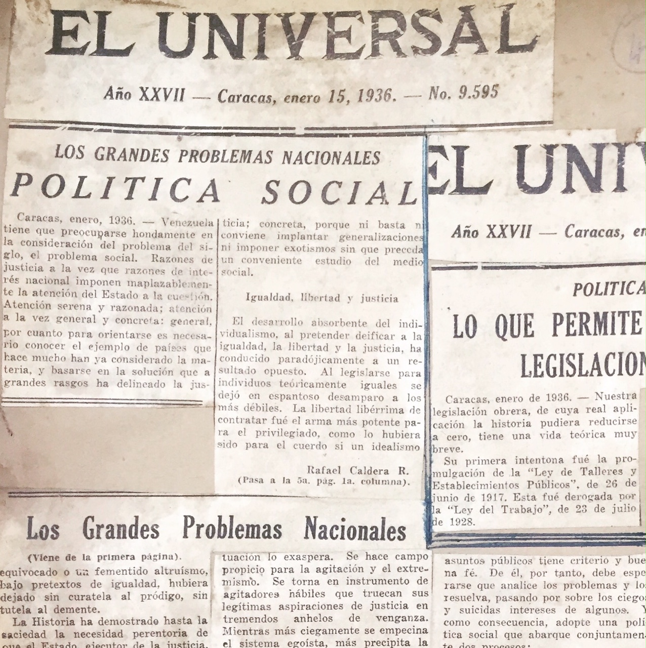 1936. Enero, 15. El Universal: Política Social (Los grandes problemas nacionales)