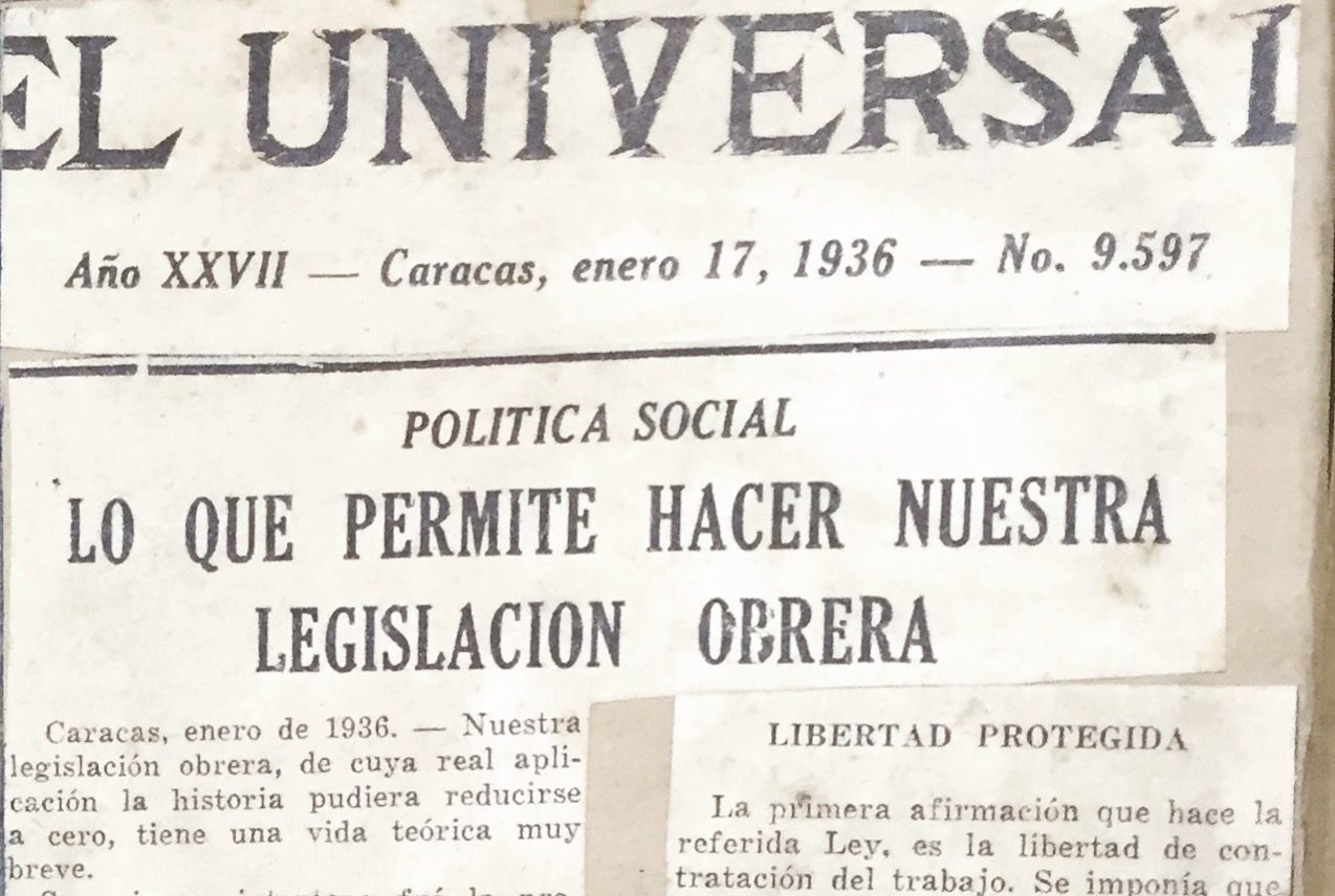 1936. Enero, 17. El Universal: Lo que permite hacer nuestra legislación obrera