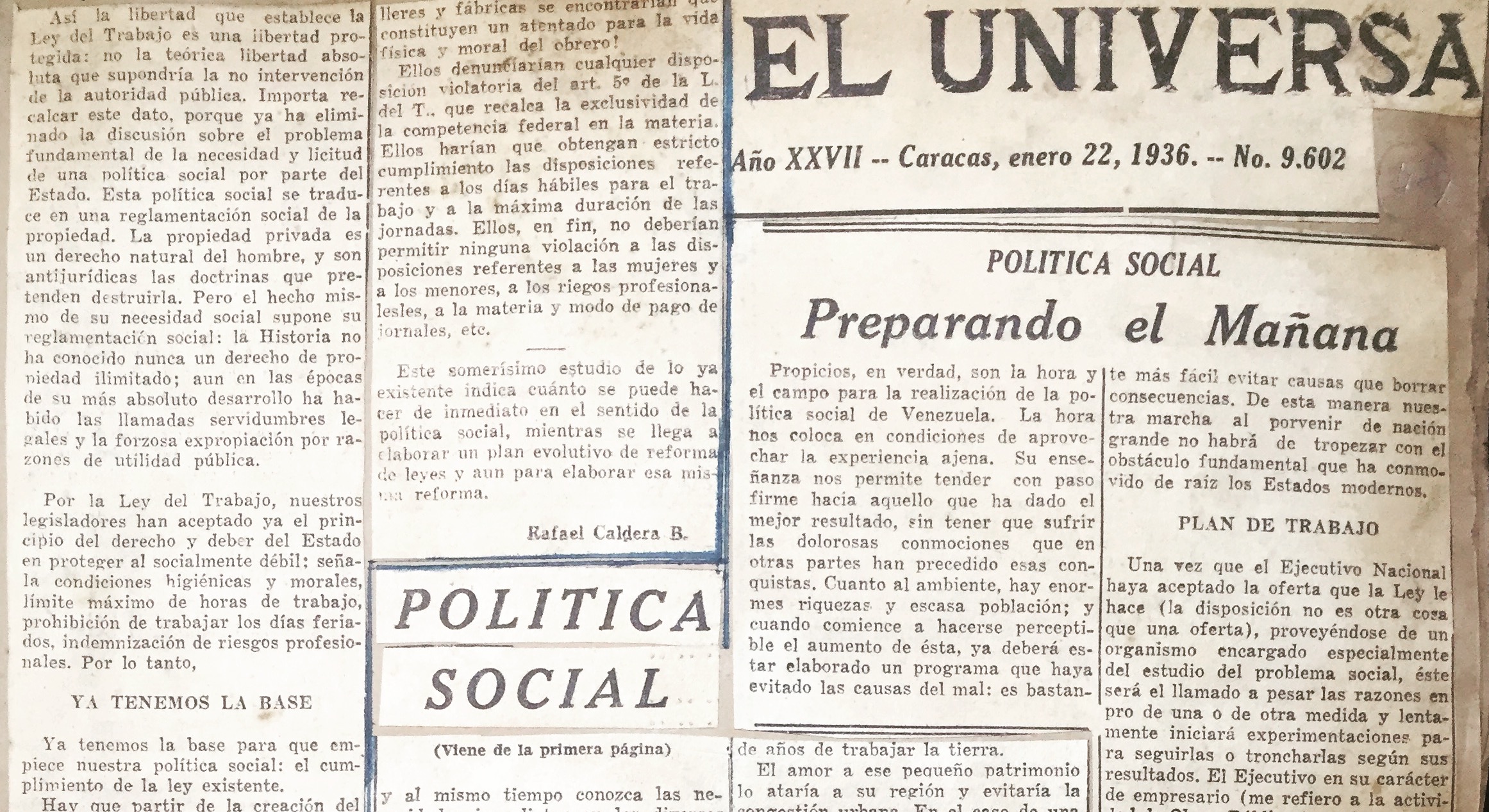 1936. Enero, 22. El Universal: Preparando el mañana