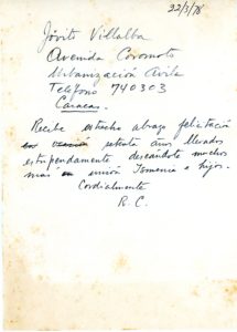 1978. Marzo, 22. Telegrama de felicitación a Jóvito Villalba.