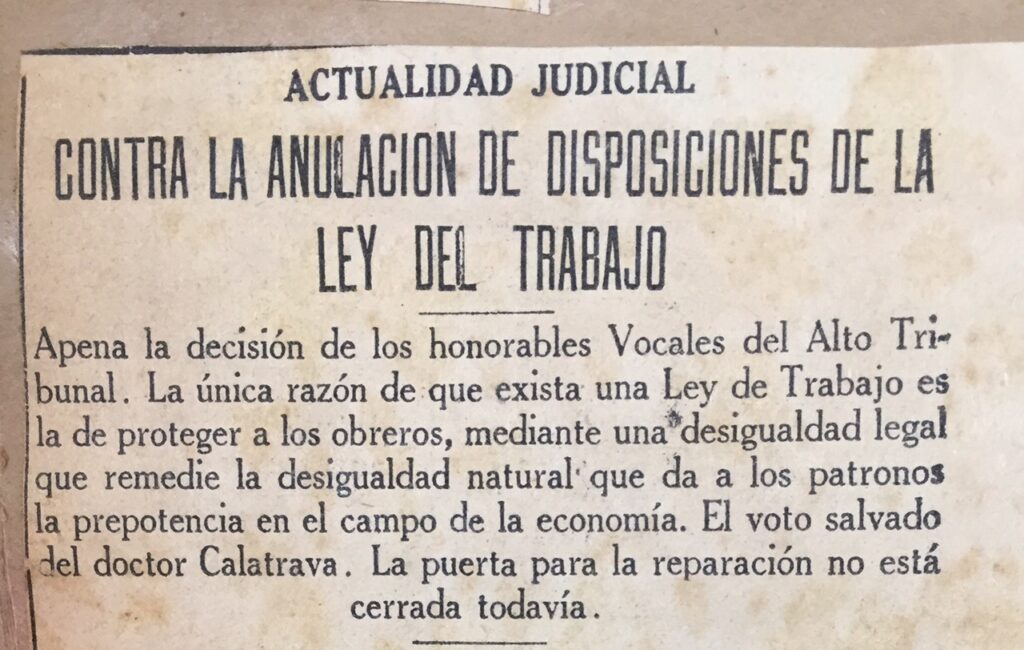 1938. Enero, 24. El Universal: Contra la anulación de disposiciones de la Ley del Trabajo