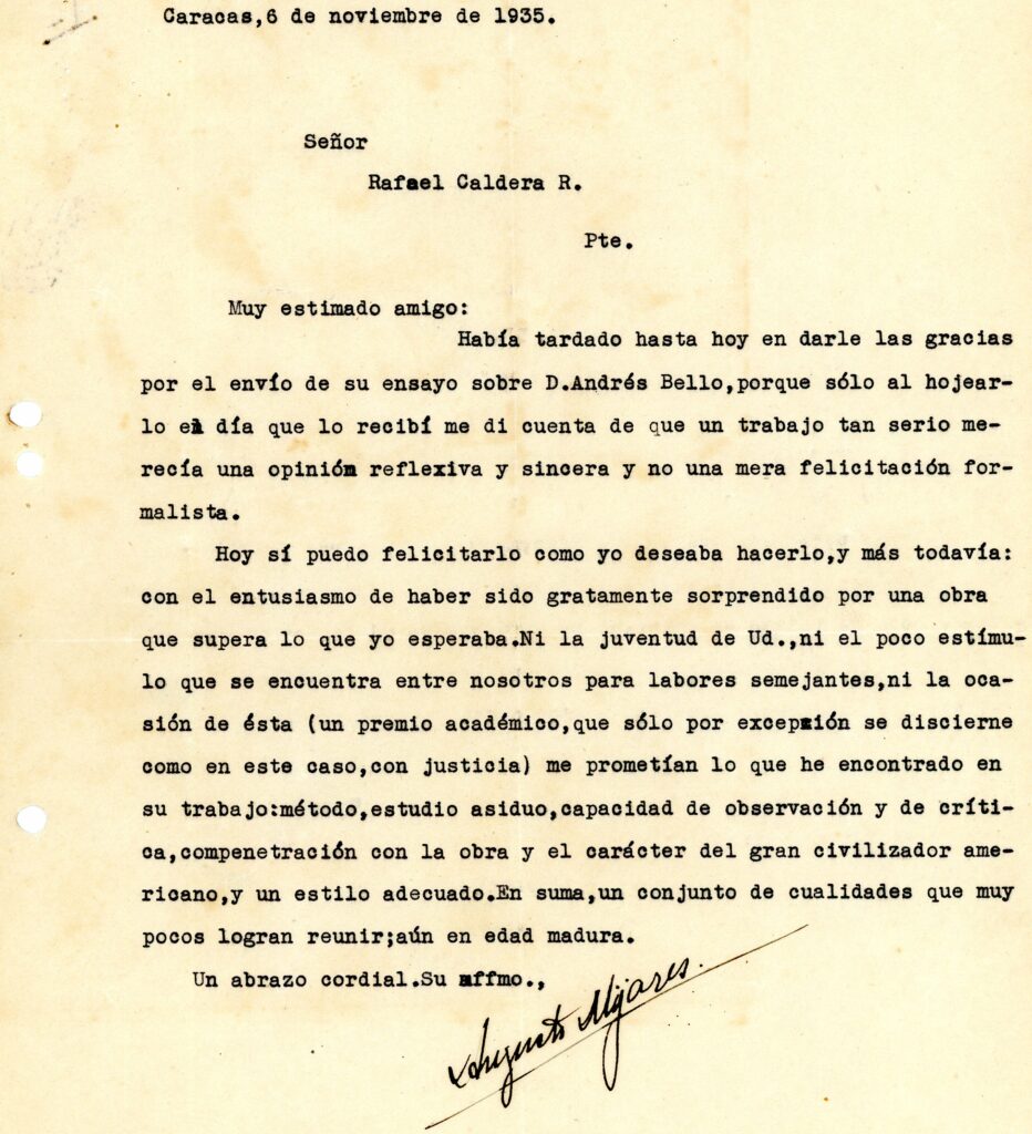 1935. Noviembre, 6. Carta de Augusto Mijares a Rafael Caldera