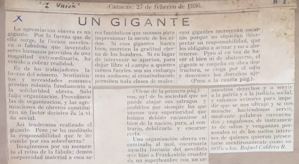 1936. Febrero, 27. La Unión: Un Gigante