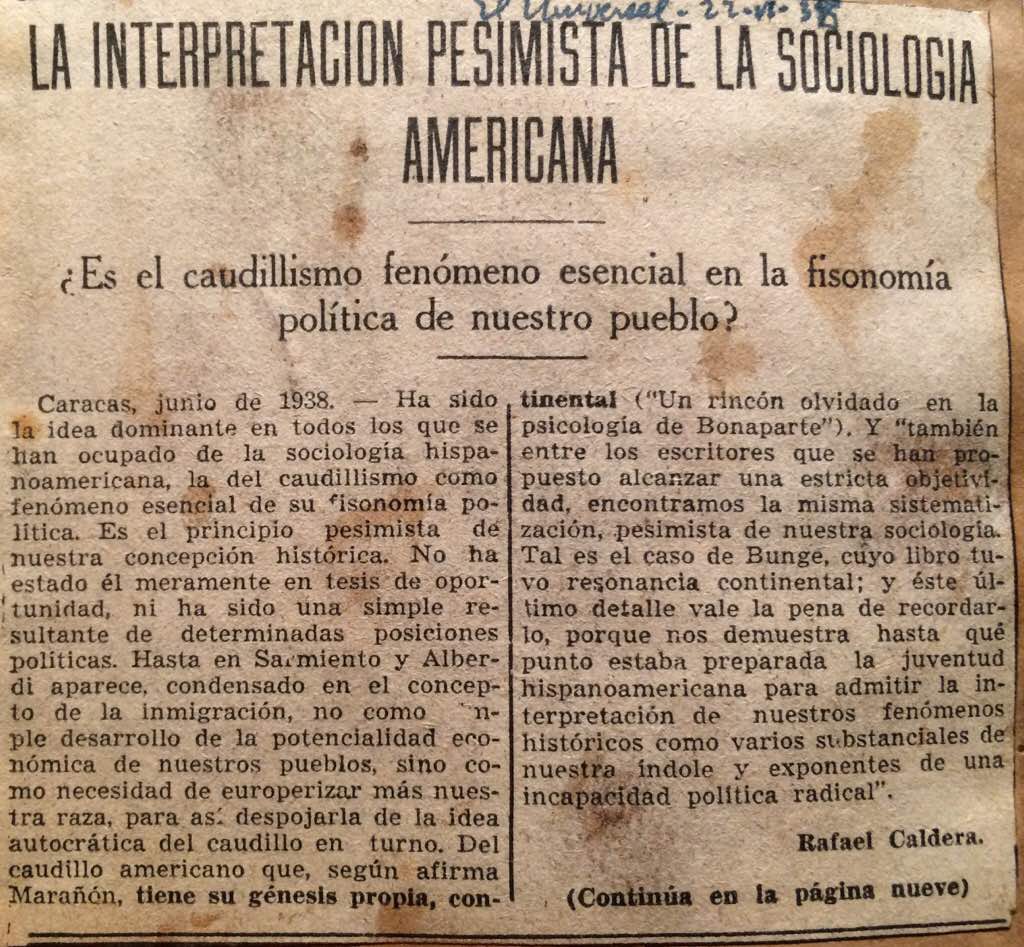 1938. Junio, 22. El Universal: La interpretación pesimista de la sociología americana