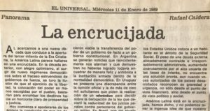 La encrucijada - Recorte de El Universal del 11 de enero de 1989 donde aparece publicado este artículo de Rafael Caldera.