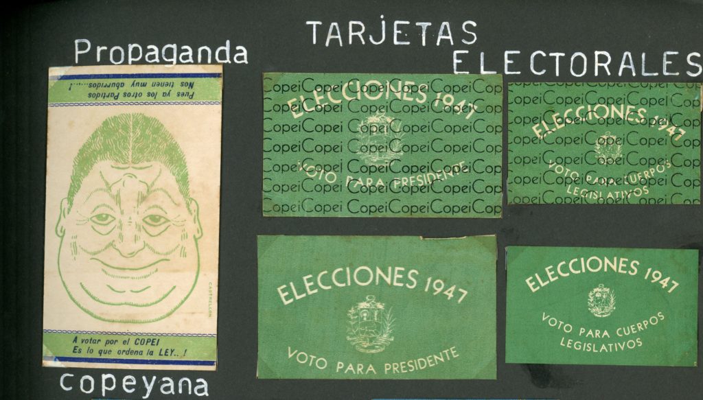 1947. Diciembre, 14. Tarjetas de COPEI en las elecciones presidenciales.