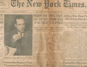 1958. Enero, 20. Primera plana del New York Times.