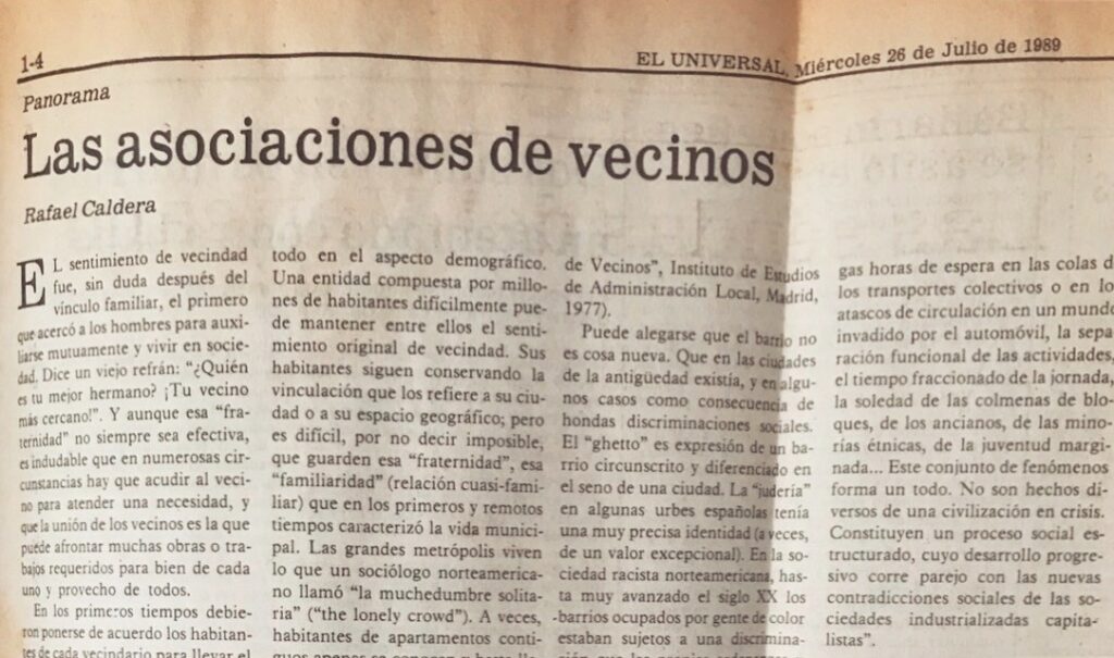 1989. Julio, 26. ALA / El Universal: Las asociaciones de vecinos