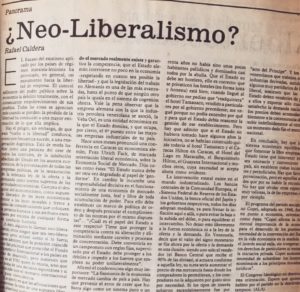 1989. Neoliberalismo - Recorte de El Universal del 9 de agosto de 1989 donde aparece publicado este artículo de Rafael Caldera.