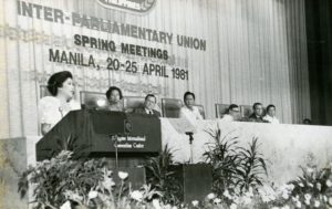 1981. Abril, 20. Instalación de la Asamblea de la Unión Interparlamentaria Mundial en Manila, Filipinas.