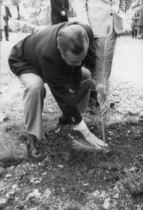 1981. Diciembre, 25. Plantando un árbol en el bosque Simón Bolívar, en Israel.