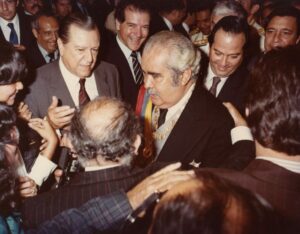 1982. Marzo. En Miraflores, el día del mensaje presidencial, con el presidente Herrera, Oswaldo Alvarez Paz y Eduardo Fernández.