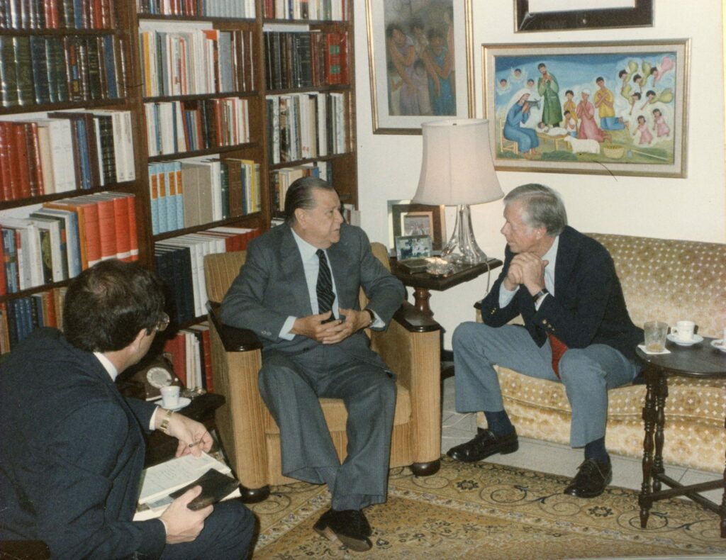 1986. Febrero. Visita a Tinajero del expresidente Jimmy Carter de USA y su esposa Rosalynn.