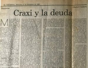 1989. Diciembre, 27. Rafael Caldera. Craxi y la deuda