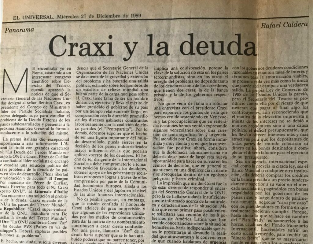 1989. Diciembre, 27. ALA / El Universal: Craxi y la deuda