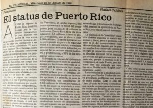 Rafael Caldera - 1989. Agosto, 23. El status de Puerto Rico