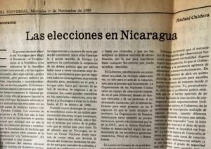 Rafael Caldera - 1989. Noviembre, 1. Las elecciones en Nicaragua