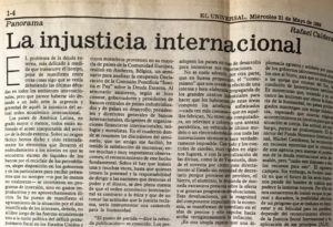 La injusticia internacional - Recorte de El Universal del 31 de mayo de 1989 donde aparece publicado este artículo de Rafael Caldera.