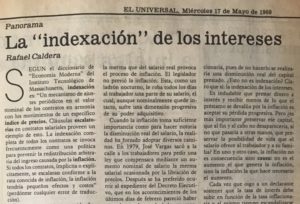 Rafael Caldera - La «indexación» de los intereses