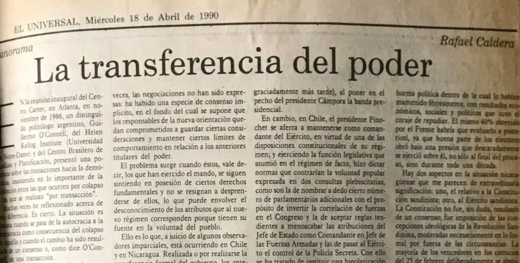 1990. Abril, 18. ALA / El Universal: La transferencia del poder