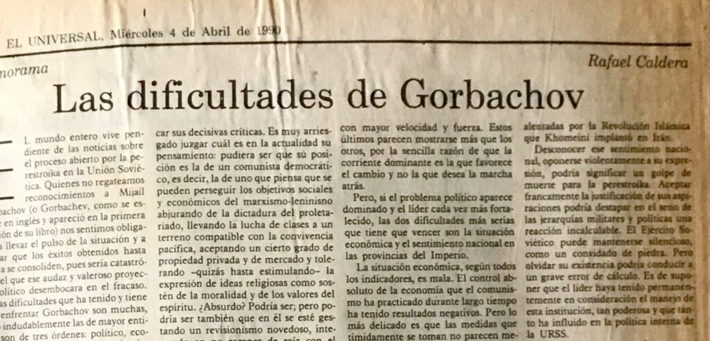 1990. Abril, 4. ALA / El Universal: Las dificultades de Gorbachov