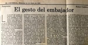 Rafael Caldera - 1990. Junio, 13. ALA El Universal El gesto del embajador
