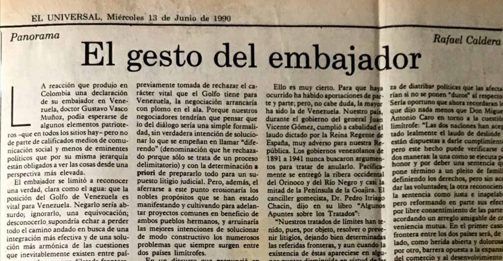 1990. Junio, 13. ALA / El Universal: El gesto del embajador