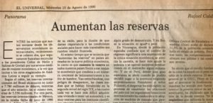 Rafael Caldera - 1990. Agosto, 15. ALA El Universal Aumentan las reservas