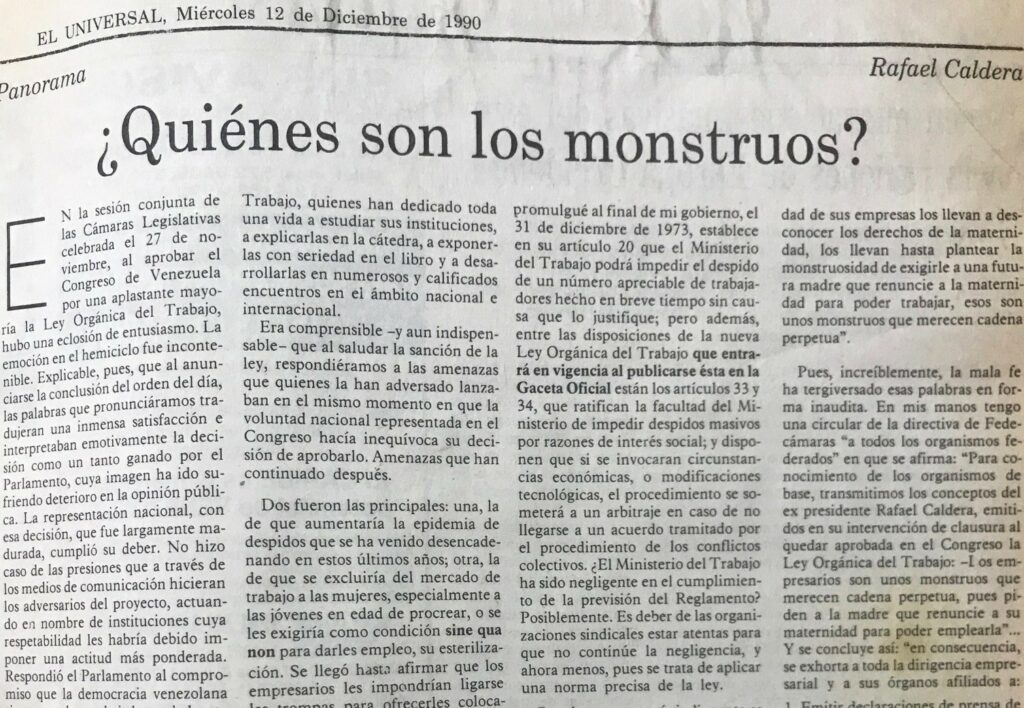 Artículo Rafael Caldera quiénes son los monstruos