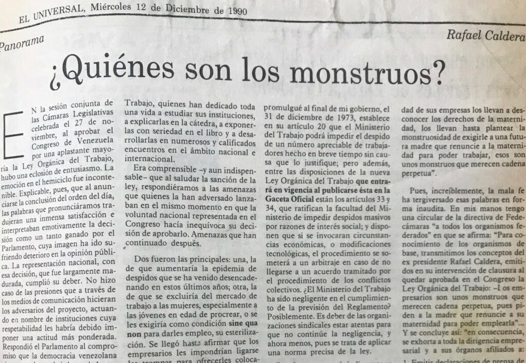 1990. Diciembre, 12. ALA / El Universal: ¿Quiénes son los monstruos?