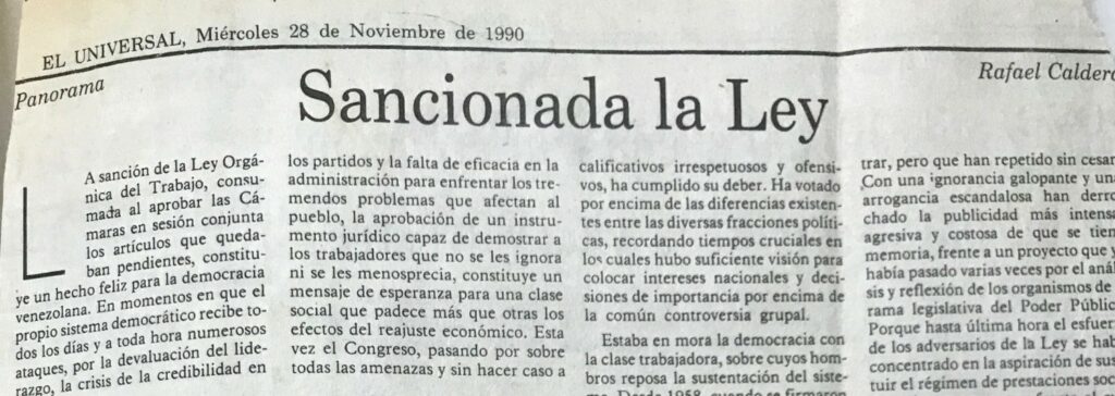 1990. Noviembre, 28. ALA / El Universal: Sancionada la ley