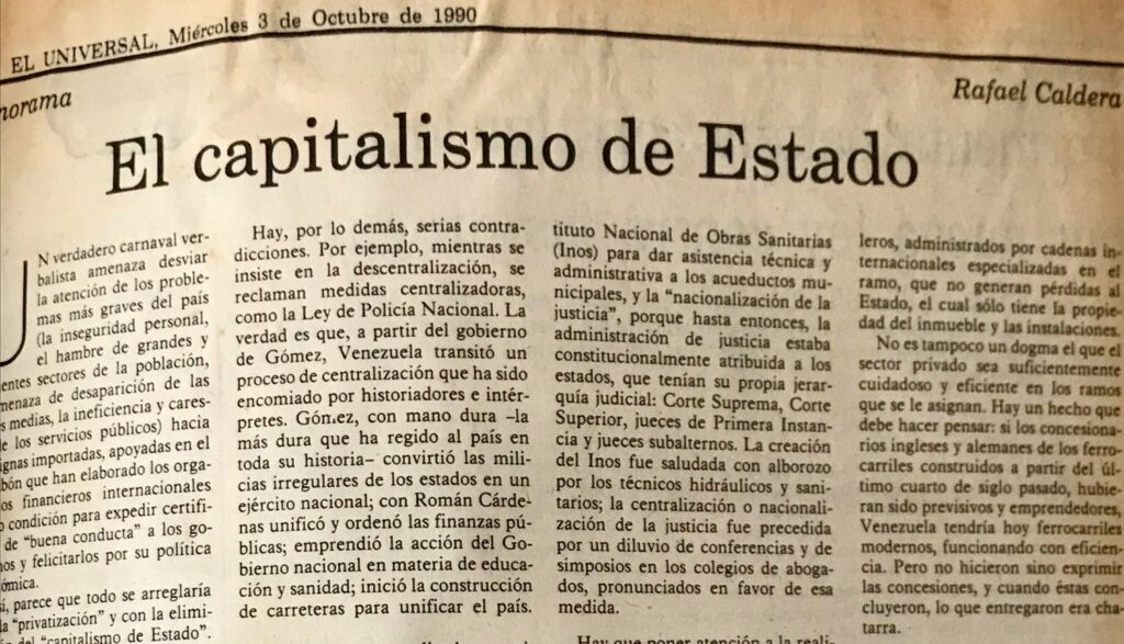 Artículo Rafael Caldera capitalismo de Estado