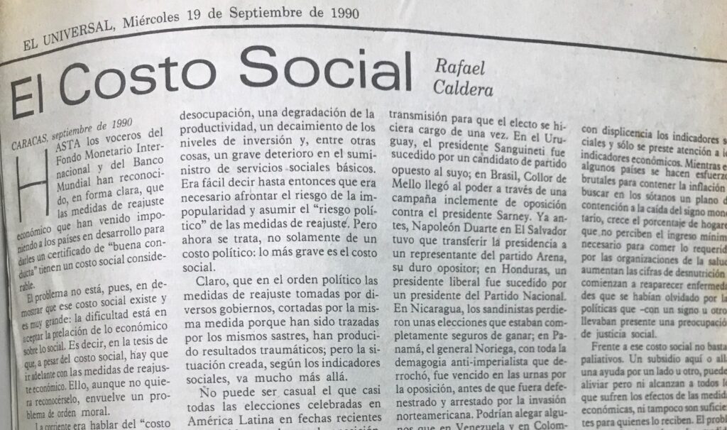 1990. Septiembre, 19. ALA / El Universal: El costo social