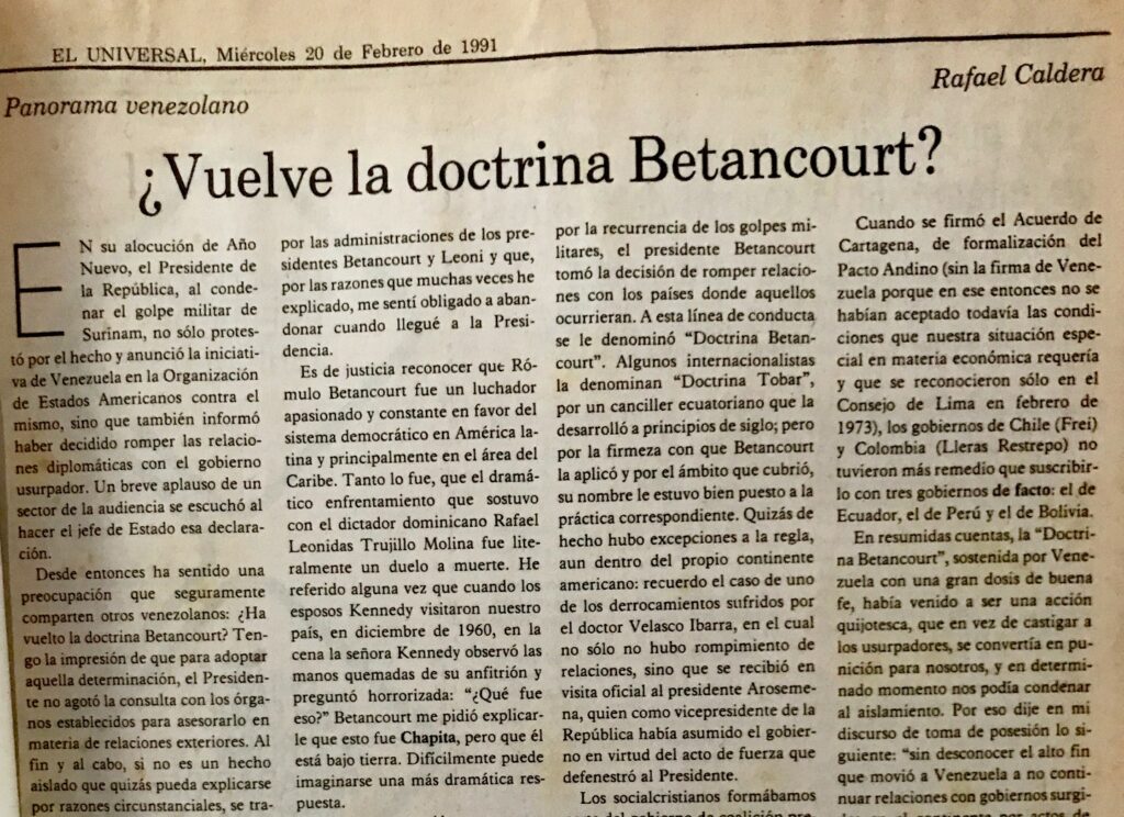 Artículo Rafael Caldera sobre Doctrina Betancourt