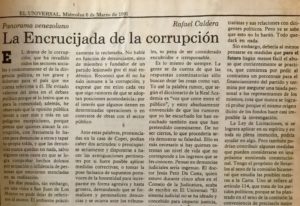 Rafael Caldera - 1991. Marzo, 6. ALA El Universal La encrucijada de la corrupción