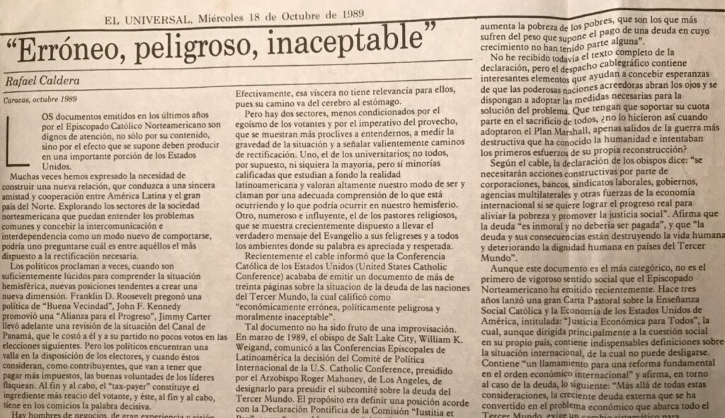 1989. Octubre, 18. ALA / El Universal: «Erróneo, peligroso, inaceptable»