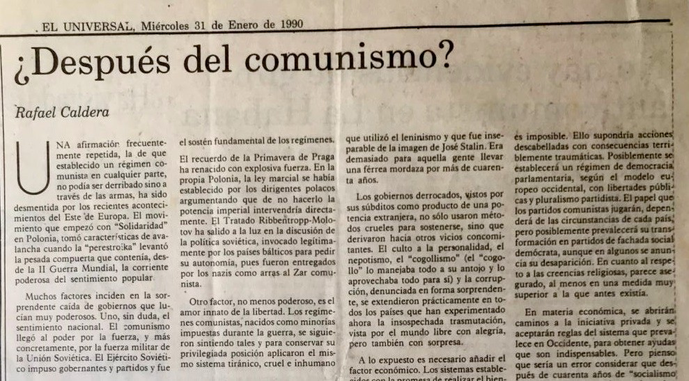Artículo de Rafael Caldera ¿Después del comunismo?