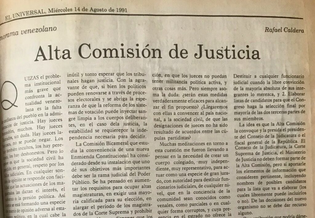 Artículo Rafael Caldera Alta Comisión de Justicia