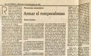 Rafael Caldera - 1991. Diciembre, 18. ALA El Universal Armar el rompecabezas