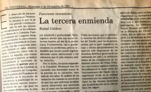 Rafael Caldera - 1991. Diciembre, 4. ALA El Universal La tercera enmienda