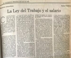 Rafael Caldera - 1991. Junio, 5. ALA El Universal La Ley del Trabajo y el salario