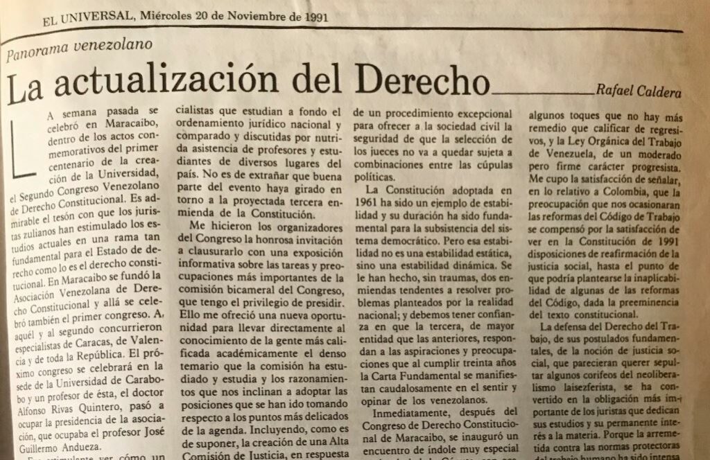 1991. Noviembre, 20. ALA / El Universal: La actualización del derecho