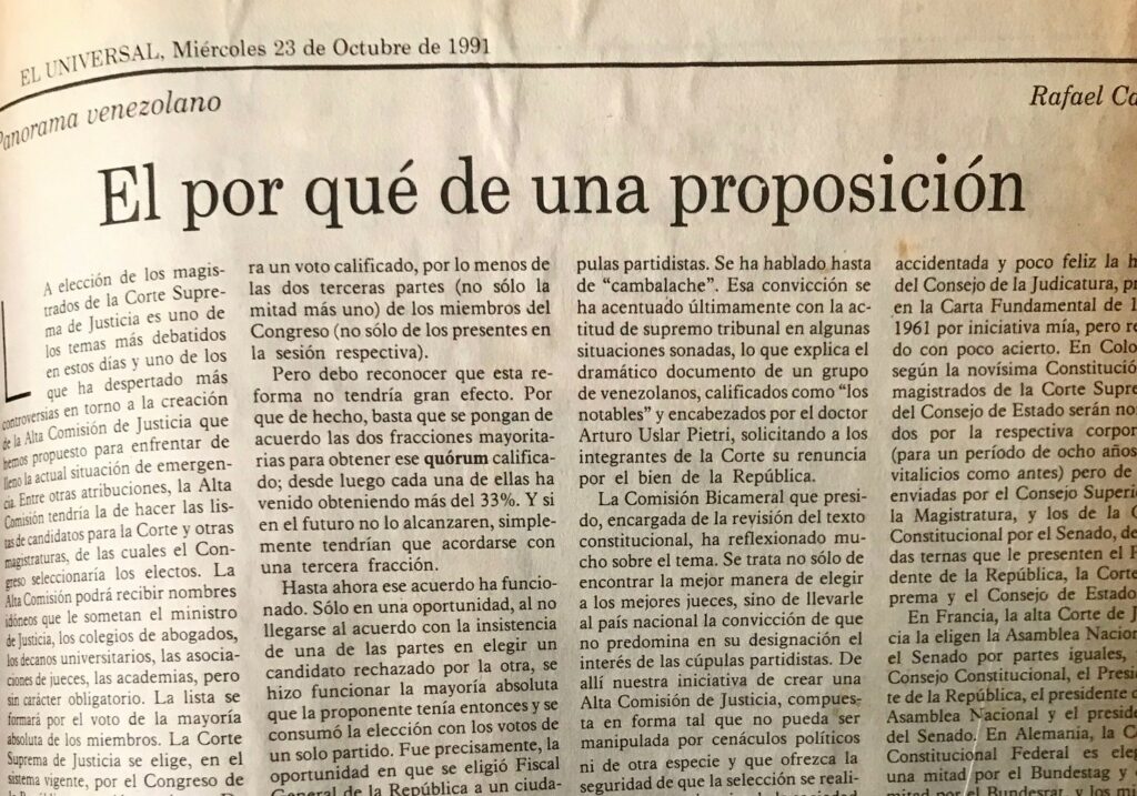 1991. Octubre, 23. ALA / El Universal: El por qué de una proposición