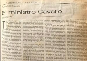 Rafael Caldera - 1992. Abril, 22. ALA El Universal El ministro Cavallo