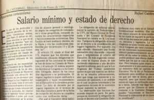 Rafael Caldera - 1992. Enero, 15. ALA El Universal Salario mínimo y Estado de derecho
