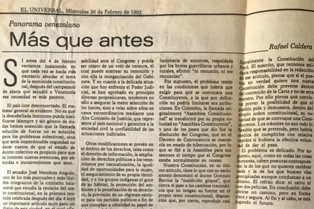 1992. Febrero, 26. ALA / El Universal: Más que antes