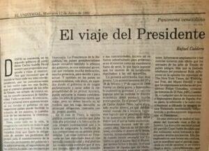 Rafael Caldera - 1992. Junio, 17. ALA El Universal El viaje del presidente