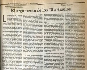 Rafael Caldera - 1992. Mayo, 20. ALA El Universal El argumento de los 70 artículos