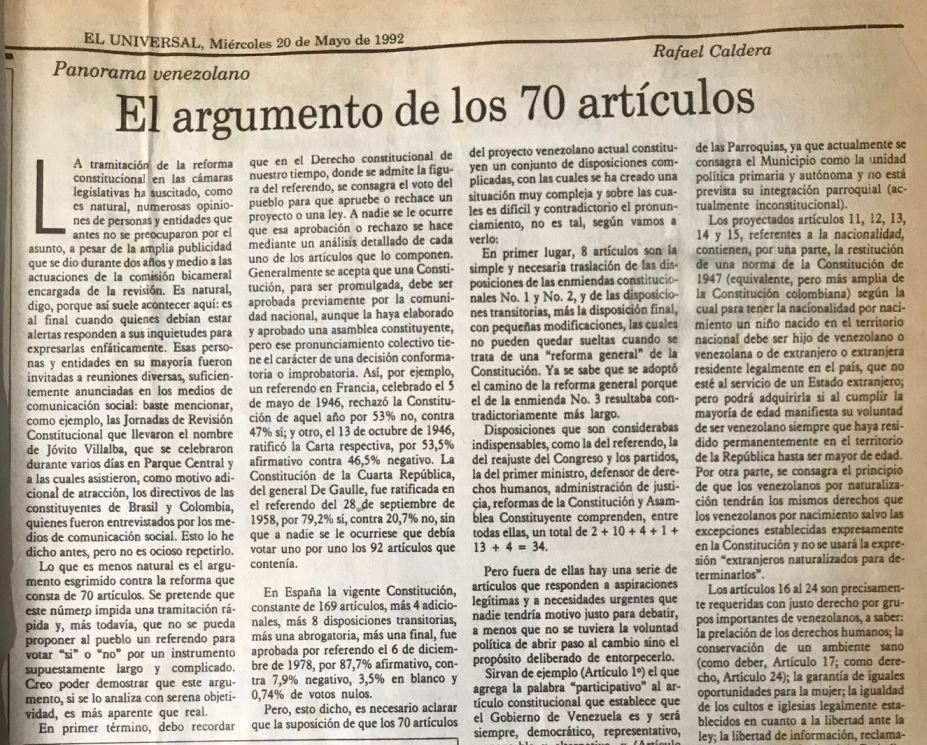 El argumento de los 70 artículos Rafael Caldera